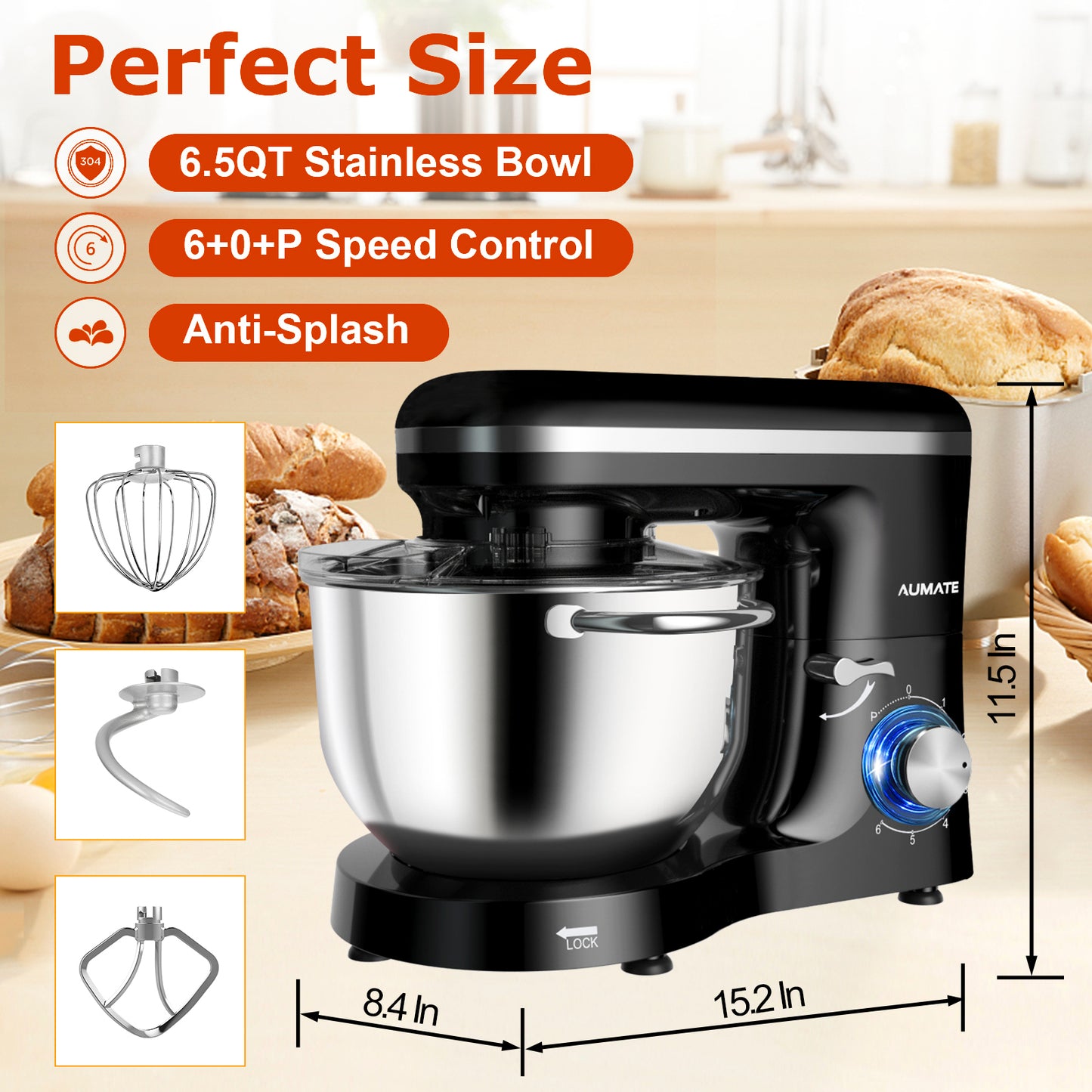 AUMATE 1518Z Tilt-head Stand Mixer