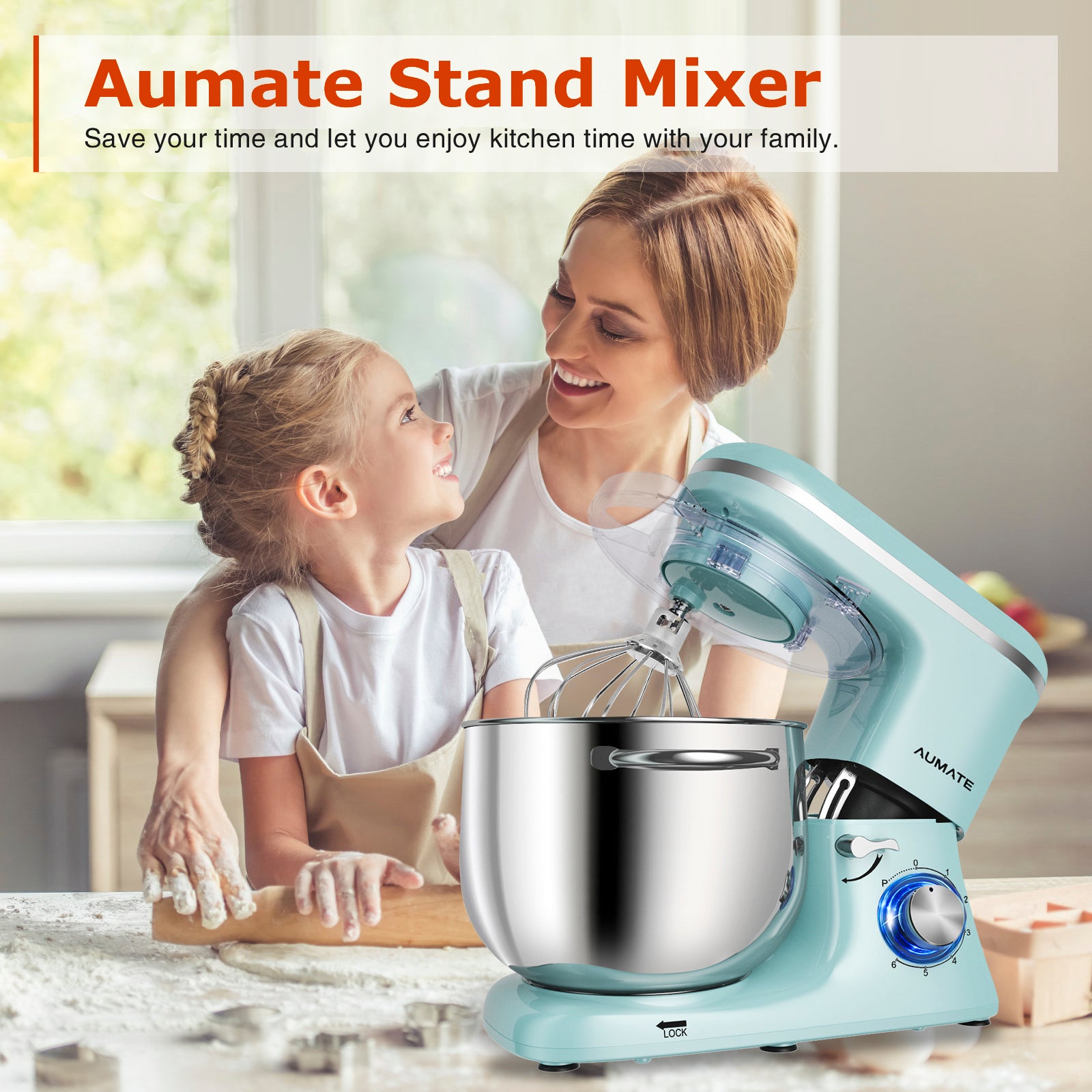 Aucma Stand Mixer 7L Tilt-Head 6 Speed Electric Kitchen Mixer with Dough  Hook Wire Whip & Beater 1400W Red